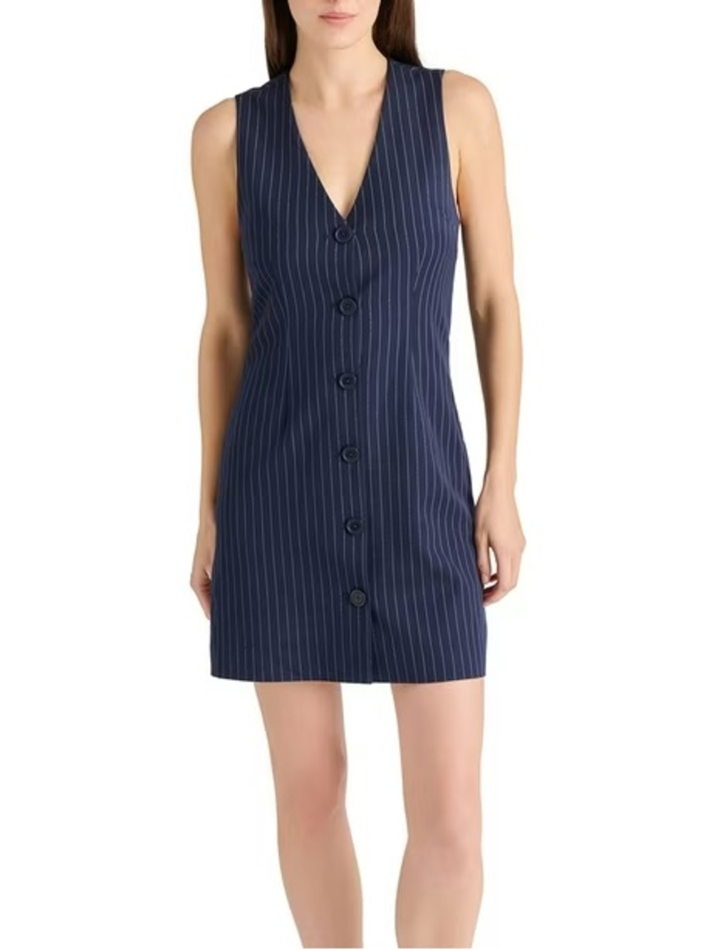 Steve Madden Navy Pinstripe Button-Front dress sleeveless suit v-neck casual
